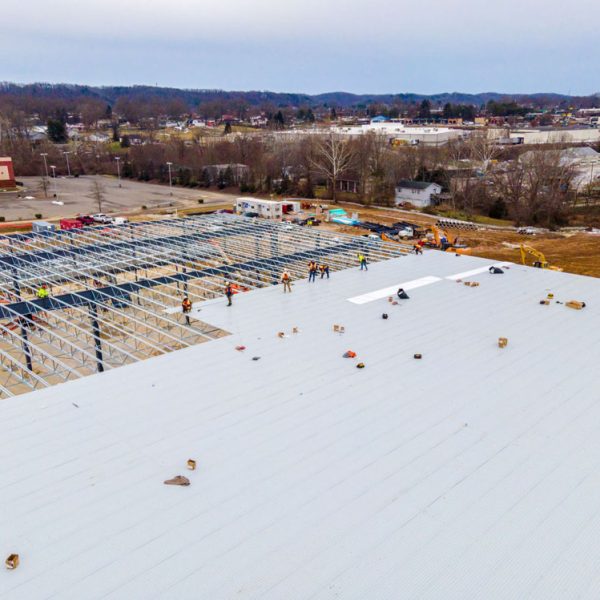 An aerial view of the construction project site
